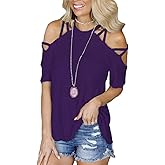 BILIKE JOMEX Off The Shoulder Tops for Women Sexy Short Sleeve Strappy Cold Shoulder T-Shirt
