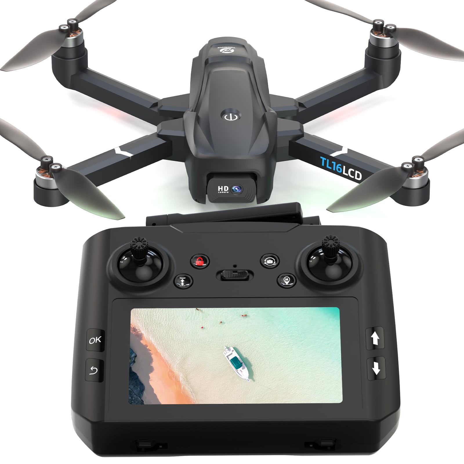 Photo 1 of Tolatoyus Drones with Camera for Adults 4K, GPS Drone with 4.5” LCD Screen Controller Follow Me Auto Return 5G Long Range Transmission Foldable FPV Drone for Beginners Under 249g