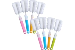 Bottle Brush 8PCS Sponge Cup Brush Set with 4 Replacement Brush Head Portable Long Handle Water Bottle Cleaner Brush, for Bab