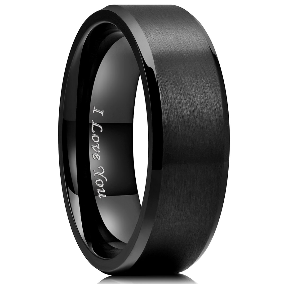 King Will 316L Stainless Steel Wedding Ring for Men Women, 2mm-8mm Width Black/Silver/Gold Wdding Band Laser I Love You Multic Style Hypoallergenic and Comfort Fit Size 4-16
