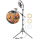LUXSURE 10.5" Ring Light with Tripod, Overhead Phone Tripod with Ring Light, Smartphone Tripod with Light Features 2 shooting
