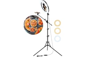 LUXSURE 10.5" Ring Light with Tripod, Overhead Phone Tripod with Ring Light, Smartphone Tripod with Light Features 2 shooting