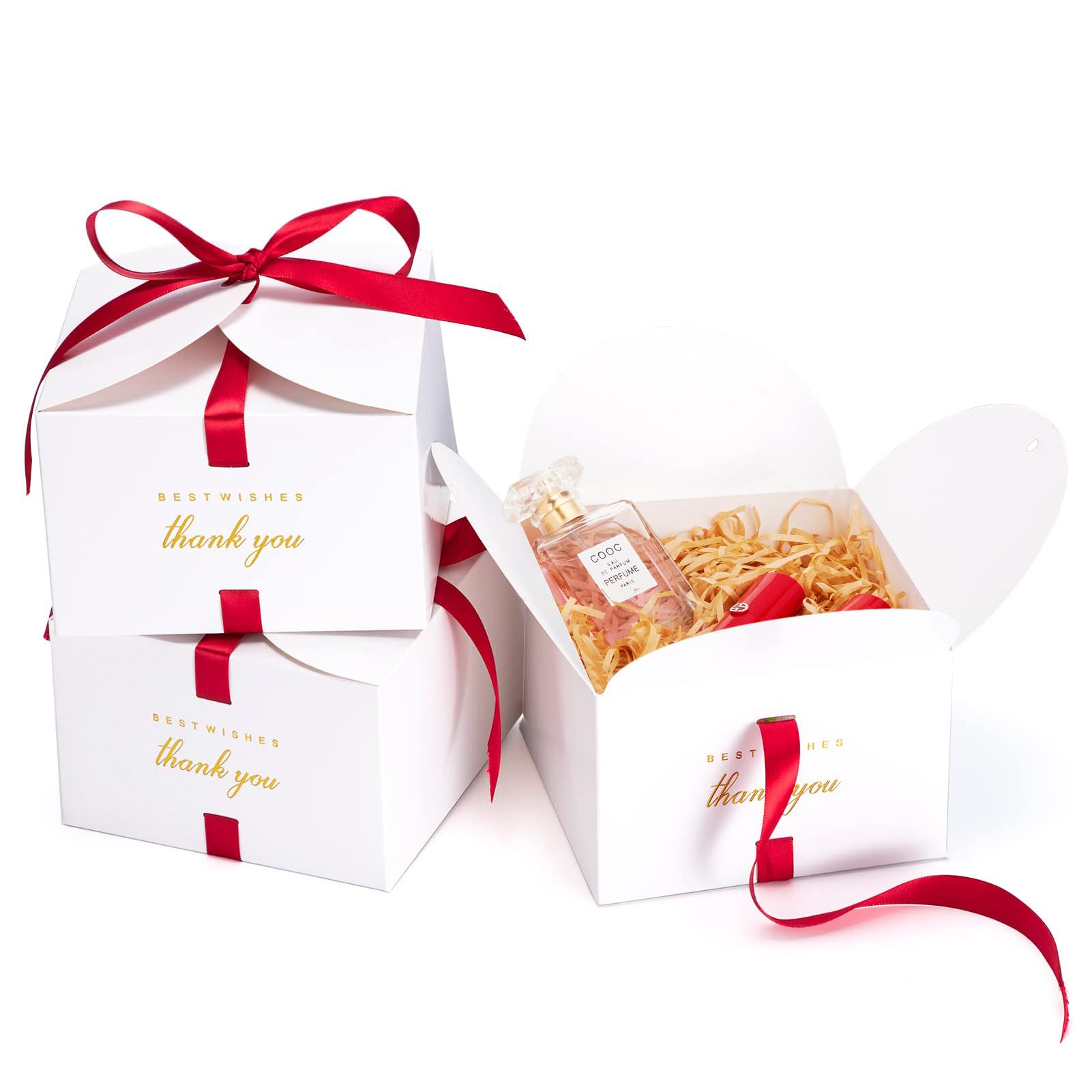 Photo 1 of  MESHA Gift Boxes 4x4x4'' 10 Pack, Small White Gift Boxes with Lids,Bridesmaid Proposal Box, Wedding Boxes for Gifts Thank You Box with Ribbon Cupcake Boxes