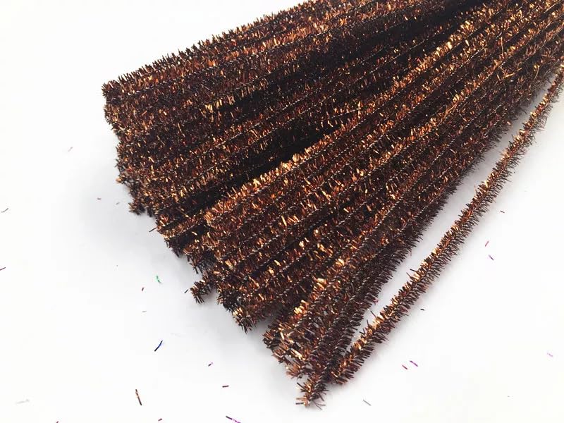 EliteKoopers Brown Glitter Tinsel Chenille Metallic Pipe Cleaners Pipe for DIY Craft Projects, Wedding, Home, Party, Holiday Decoration Item (100Pcs)