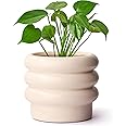 JOFAMY Tiered Bubble Ceramic Plant Pot, Creamy White 6 Inch Ceramic Planter with Drainage Holes, Flower Pot with Mesh Pad, Rubber Plugs, Plante Pots for Indoor Plants Outdoor, Modern Décor