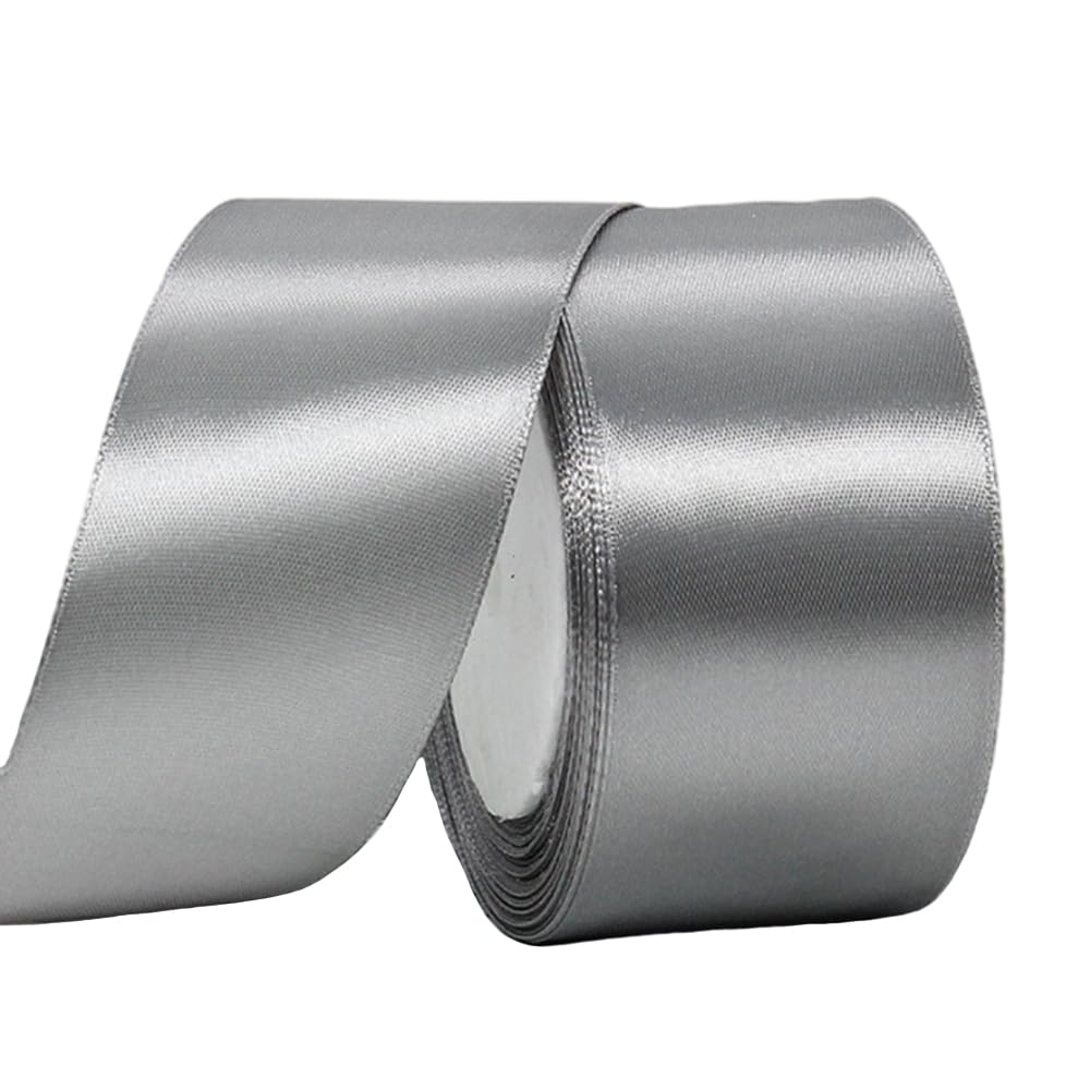 Wide Silver Gray Ribbon 50mm Satin Ribbons for Gift Wrapping,22m 1.9Inch Cake Ribbons Silk Thick Ribbon Gray for Crafting,Christmas,Wedding Car,Hair Bows,Bouquets,Party,Cake Decoration