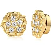 WORFAJEW 18K Gold Plated Moissanite Nugget Earrings for Men, 13.5MM Big Magnetic Stud Earring for Non-piercing Ear Sterling Silver Fake Clip On Diamond Earrings Hip Hop D VVS1 Certified 0.6CT