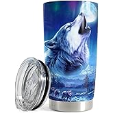 SANDJEST Wolf Tumbler 20oz Stainless Steel Insulated Coffee Cup Tumblers Wolf Gifts for Men Husband Dad Gift for Birthday Christmas Fathers Day