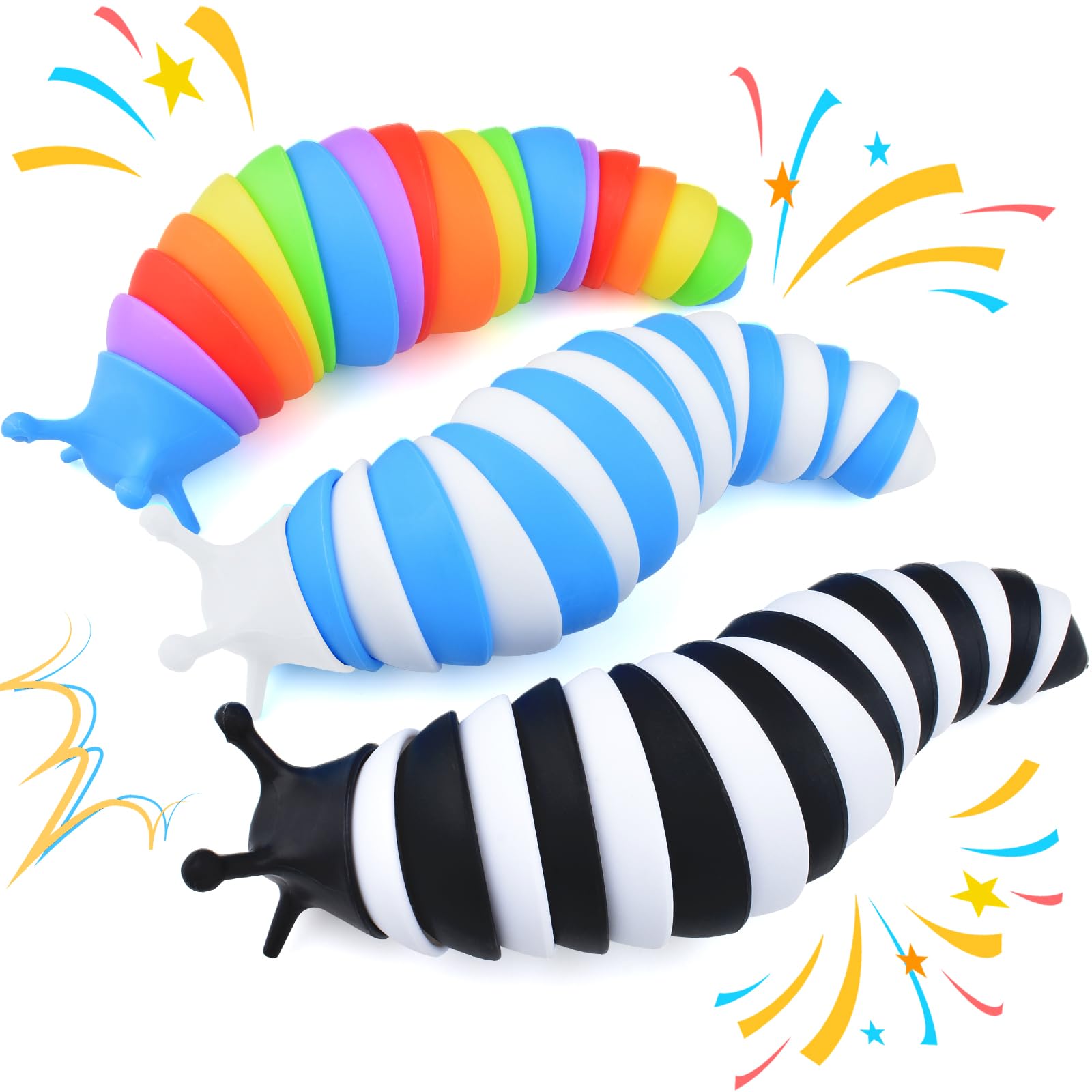 Photo 1 of Cevioce Fidget Slug Toy, Sensory Slug Fidget Toy for Kids & Adults, 3Pcs Cute 3D Articulated Stim Toy -Easter Basket Stuffers for Toddler?Exercise Wrist & Stress Relief, Great Gift for ADHD Autism