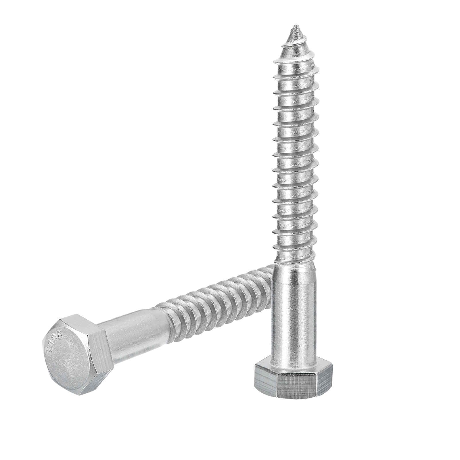 DTGN 1/2" x 4" Hex Lag Bolts - 2 Pack - for Woodworking, Furniture - 304 Stainless Steel Partial Thread Hexagon Head Lag Screws for Wood - Silver