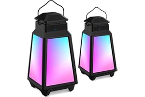 HOSTENA Outdoor Speakers, Wireless Bluetooth Speaker with 8 Switchable Lights, Multi-Sync up to 100 Speakers, Built-in HD Stereo Sound System, 4 Adjustable Brightness Levels Speakers for Patio|Porch (2PCS)