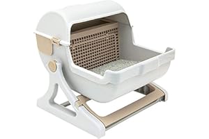 SPORTPET DESIGNS Le you pet semi-automatic quick cleaning cat litter box, Luxury cat toilet(white / milk brown)