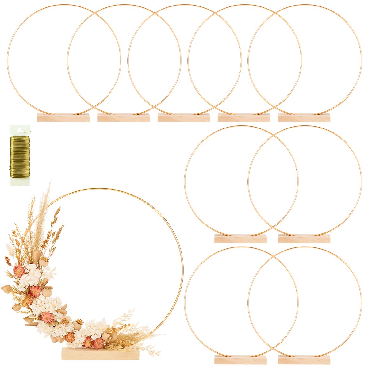 Photo 1 of 10 Pack Floral Hoop with Holders and 38-Yard Paddle Wire 18 Inch Metal Rings for DIY Centerpiece Table Decorations Crafts Macrame Rings Hoop Wreath Dream Catcher Rings Wedding Christmas Wreaths, Gold