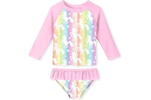 Funnycokid Girls Rash Guard Swimsuit Set Long Sleeve Bathing Suit Two Piece 2-10 Years