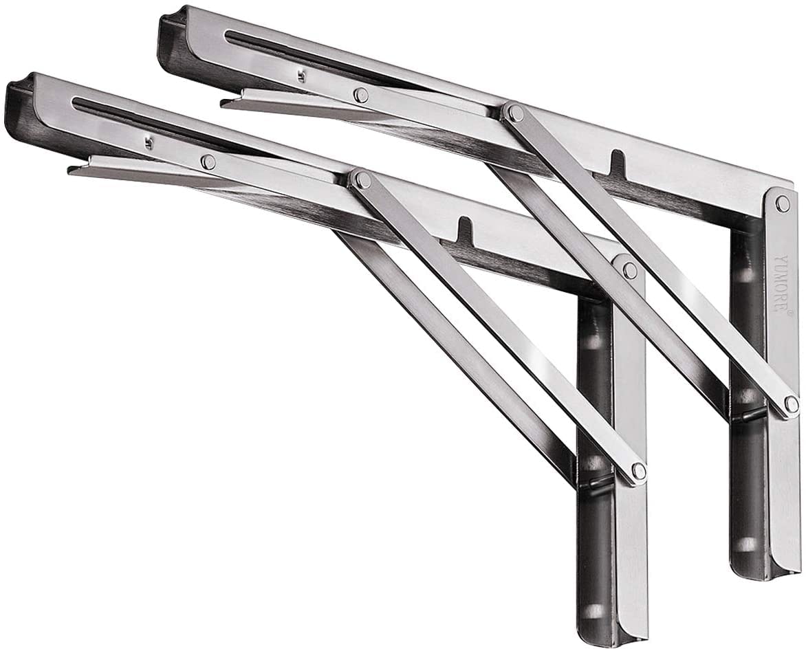 YUMORE Folding Shelf Bracket 14 inch,Heavy Duty Foldable Shelf Brackets Stainless Steel Collapsible Triangle Brackets Max Load 330lbs Wall Mounted Floating Worktop Support DIY, Space Saving, 2pcs — image 1
