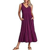 ANRABESS Women Summer Maxi Dresses A-line Tiered Flowy V Neck Sleeveless Swing 2026 Casual Beach Travel Sundress with Pockets
