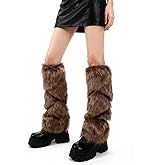 XEPST Faux Fur Arm & Leg Warmers for Medieval Warrior Costume, Brown Fluffy Long Boot Cuffs Covers Arm Wrap Cosplay Accessory for Women Men