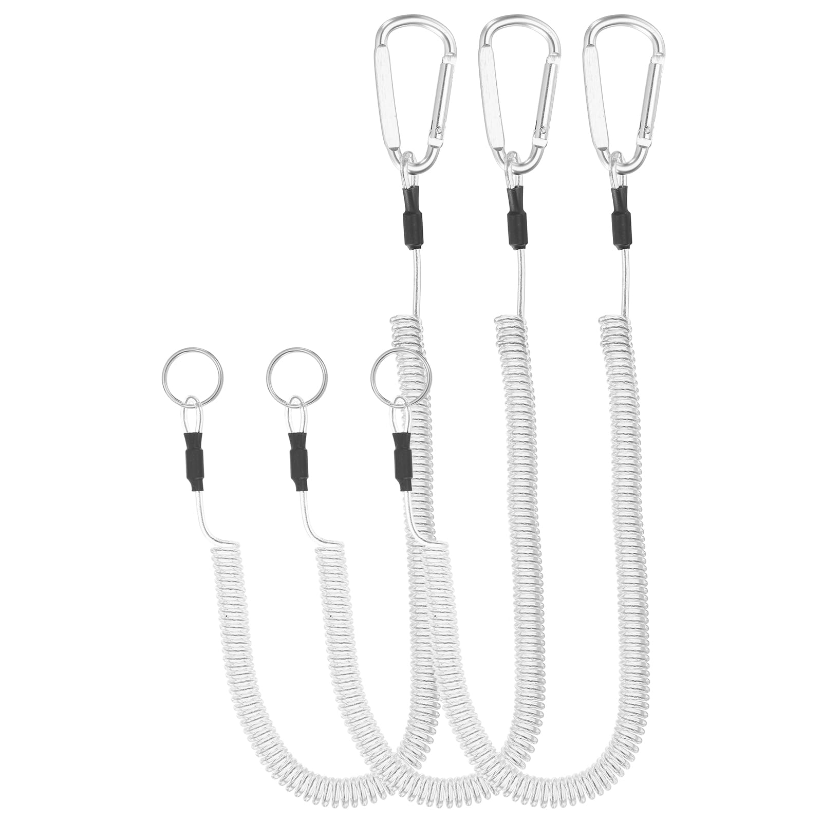 PATIKIL 6.5ft Spring Fishing Lanyard, 3 Pack Retractable Coiled Tether Spiral Coil Keychain Cord with Metal Clip & Split Ring for Pliers Boating Fly Fishing, White