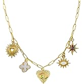 CIOOU Multi Charm Necklace for Women Chunky Gold Plated Paperclip Chain Choker Necklace Heart Sun Moon Star Boho Jewelry