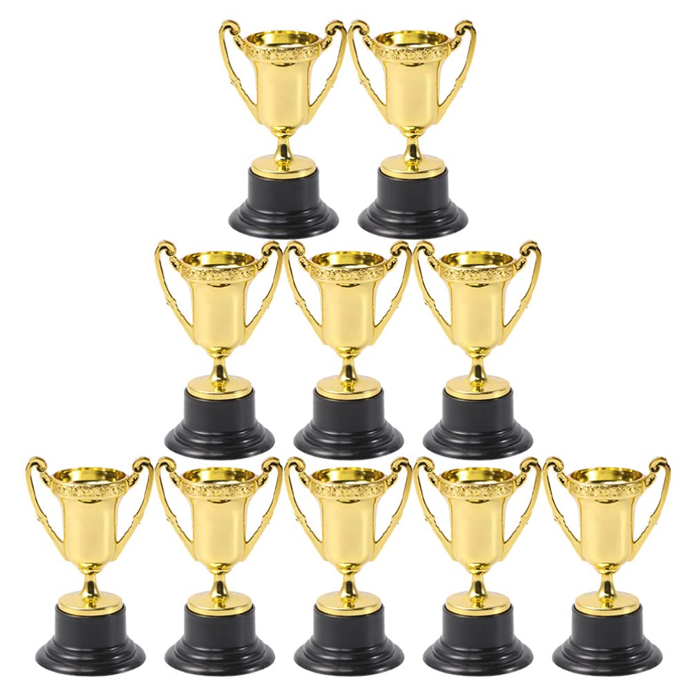 STOBOK Small Gold Award Trophy Cups 10pcs Mini Trophys for kids Winner Achievement Trophies for Party Favor Props Rewards Winning Prizes Competitions Football Soccer Baseball Award Ceremony