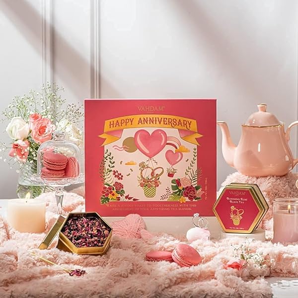 VAHDAM, ANNIVERSARY TEA GIFT SETS (7.05OZ/100+ CUPS) GIFT BOX FOR COUPLE | 4 LOOSE LEAF TEA – GREEN TEA, HERBAL TEA | GLUTEN FREE, NON GMO | GIFTS FOR WOMEN, GIFTS FOR MEN, GIFTS FOR HIM/HER