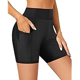 Yonique Womens Swim Shorts High Waisted Swim Bottoms Tummy Control Bathing Suit Bottom Boy Shorts(Available in Plus)