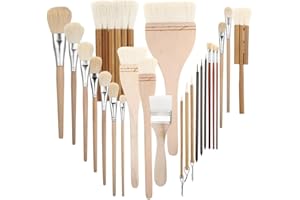 Ludnsghsjk Wool Soft Bristle Paintbrush Tool 24 Pcs for Pottery Brushes for Glazing, with Long Handle Different Shapes