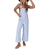 PRETTYGARDEN Overall Jumpsuit For Women 2025 Summer Casual Wide Leg Sleeveless Button Striped Jumpsuits Trendy Outfits