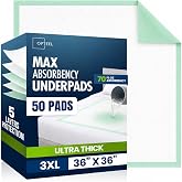 OPTEEL Bed Pads Disposable Adult Use, Heavy-Duty Absorbency, 36"x36", 50ct | 100% Leakproof Incontinence Underpads (Chucks), Super Soft &amp; Breathable, 20-Second Quick Dry with Odor Control, Strong Hold
