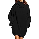 Pink Queen Women's Loose Turtleneck Oversize Long Pullover Sweater Dress