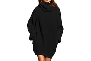 Pink Queen Women's Loose Turtleneck Oversize Long Pullover Sweater Dress