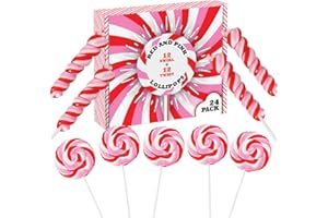 RBBZ PARTY Valentines Day Candy - 24 Red, Pink and White Lollipops Individually Wrapped - 18g Swirl and 12g Twisty Suckers