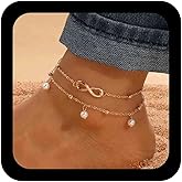 Erimberate Bohemian Layered Pearl Ankle Bracelet Gold Figure Eight Infinity Anklets Pearl Station Box Chain Anklet Friendship Infinity Foot Chain Anklet Summer Beach Foot Chain Jewelry for Women
