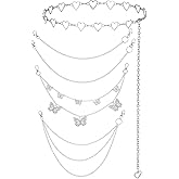 ElevateTech 5Pcs Chain Belt for Women Heart Chain Belt Jeans Pants Pocket Waist Punk Pocket Chains Hip Hop Goth Adjustable Body Accessories Formal Wear Dresses Casual Pants Girls Gift (Silver)