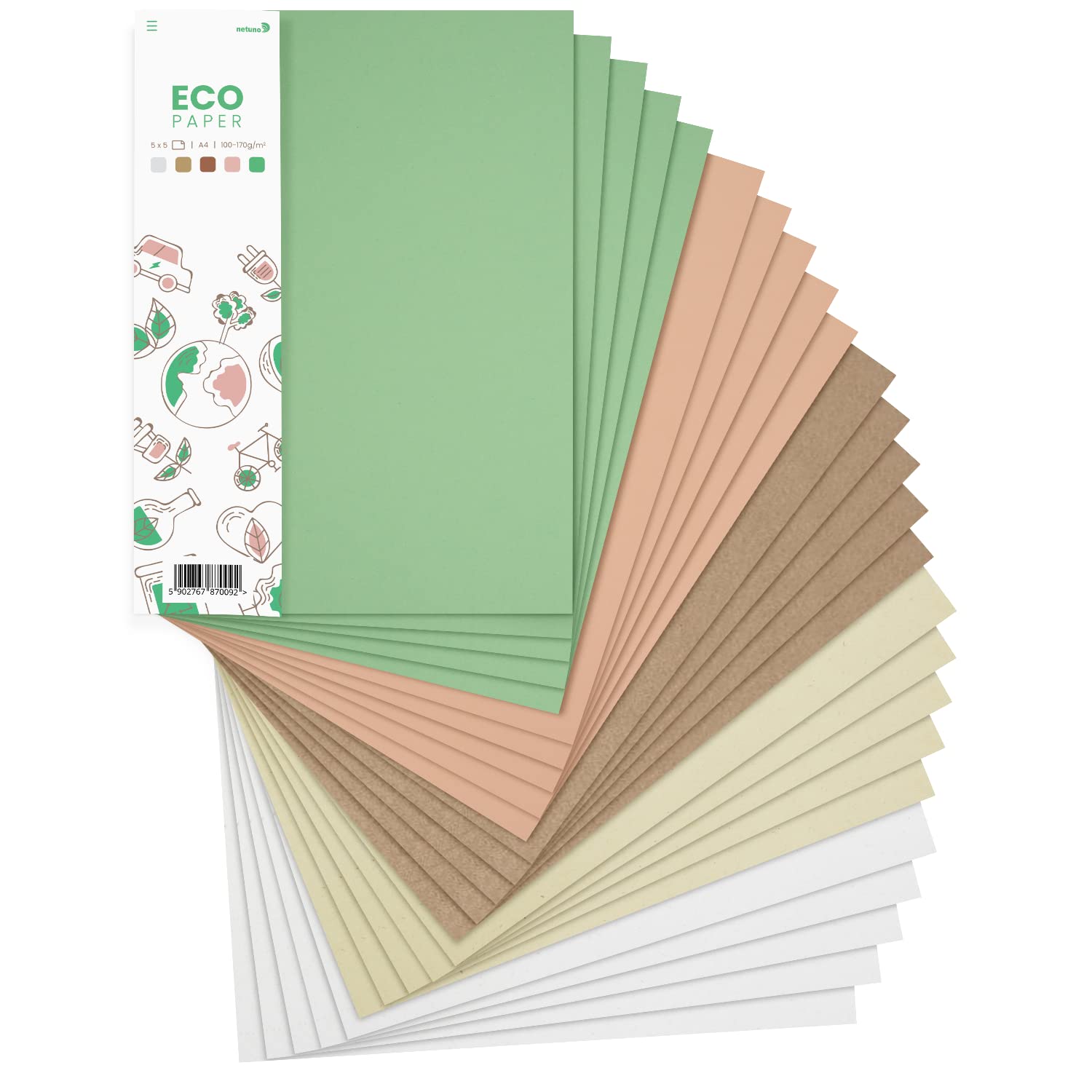 Netuno 25x Creative Paper Natural Colours A4 210×297mm 8.3x11.7 in Coloured Card Craft A4 Paper Colourful Paper 5-Colour Assorted DIY Card Set Scrapbooking Paper Arts and Crafts Decorative cardstock