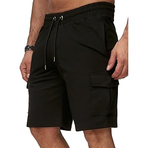 Men's Soft Fabric Cargo Shorts Summer Elastic Waist Drawstring Shorts with Side Cargo Pockets for Casual Wear
