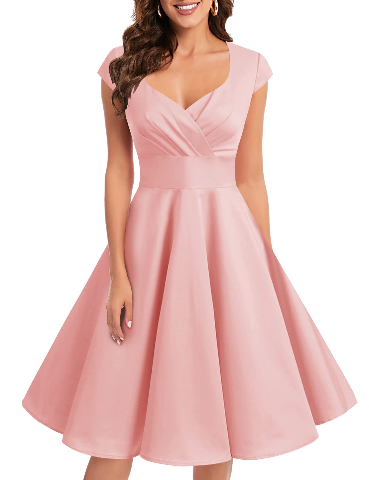 Photo 1 of Bbonlinedress Womens Pink 1950s Valentines Cocktail Dress 50s 60s Vintage Bridesmaid Retro Wedding Party Dress Blush XL