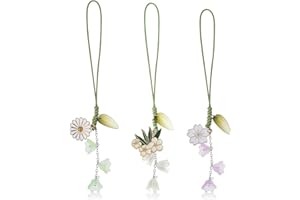 Jeffdad 3pcs Cherry Blossom Daisy Flower Phone Charm, Mobile Phone Decorative Pendant Handmade Bracelet Keychain Cute Anti-lost Phone Chain Strap for Women Girls