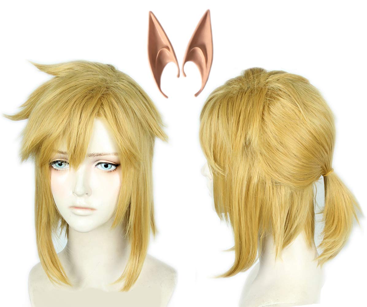 Linfairy Short Blonde Wig Halloween Cosplay Wig For Men Braid with Two Elf Ear โ image 1
