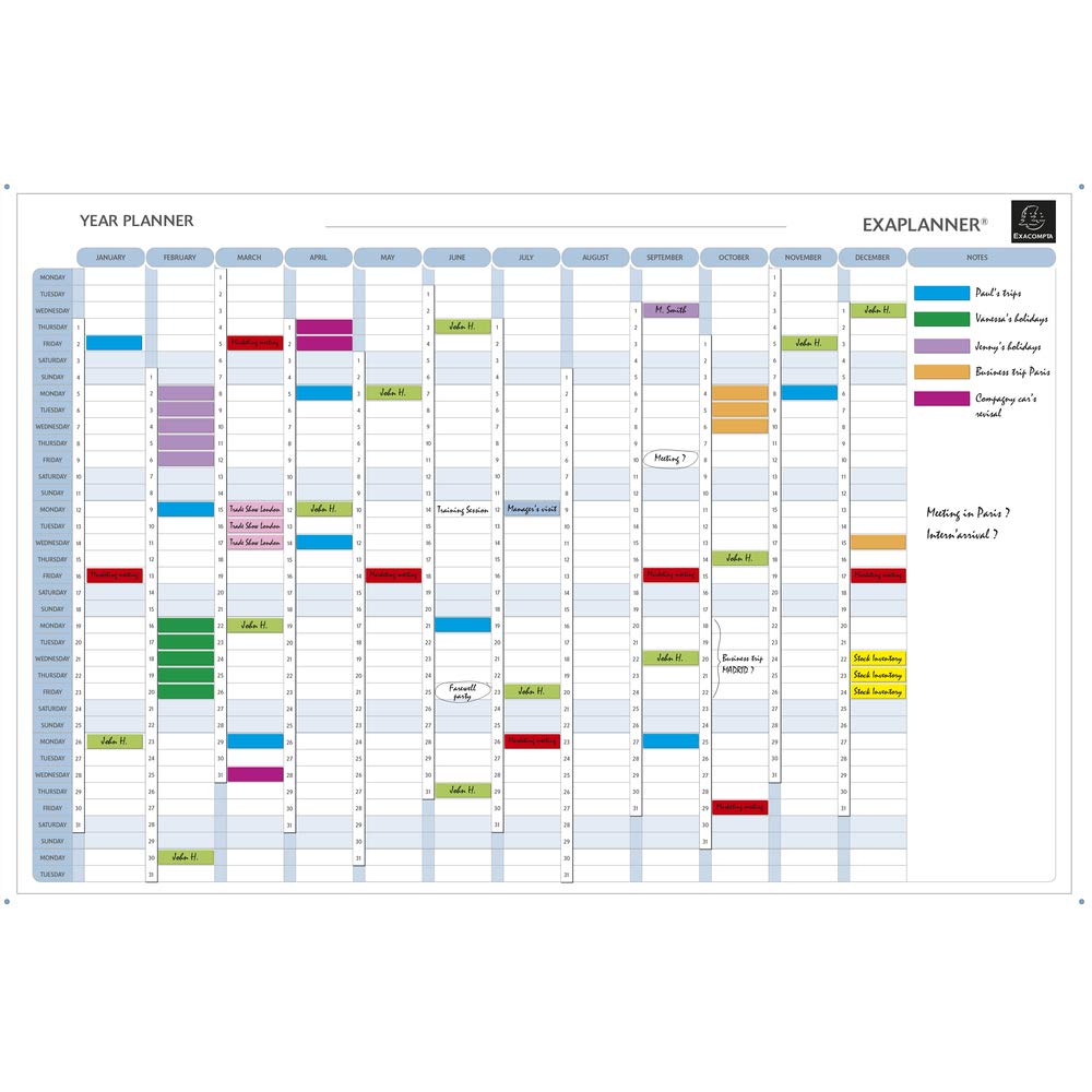 Exacompta - Ref 56153E - Exaplanner Perpetual Year Magnetic Wall Calendar - 900 x 590mm in Size, 120 Dry-Wipe Magnets Supplied, Wall Fixings & Storage Box Provided, White — image 1