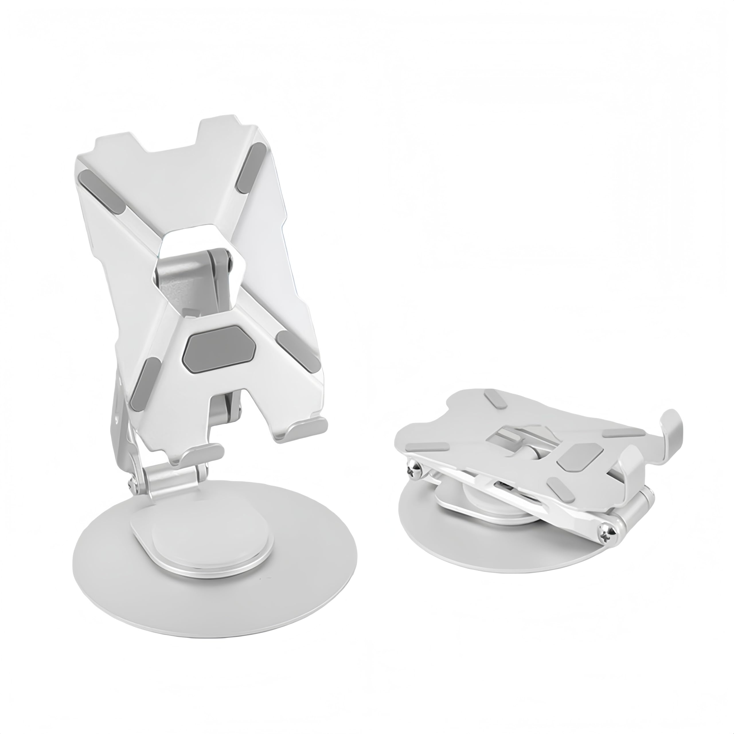 Photo 1 of Briteroh All-Metal Cell Phone Stand 360° Rotatable & Height Adjustable - 25KG Super Load-Bearing, Foldable Desk Stand for Phone, Compatible with iPhone 17/16/15/14, Kindle eBook, Silver