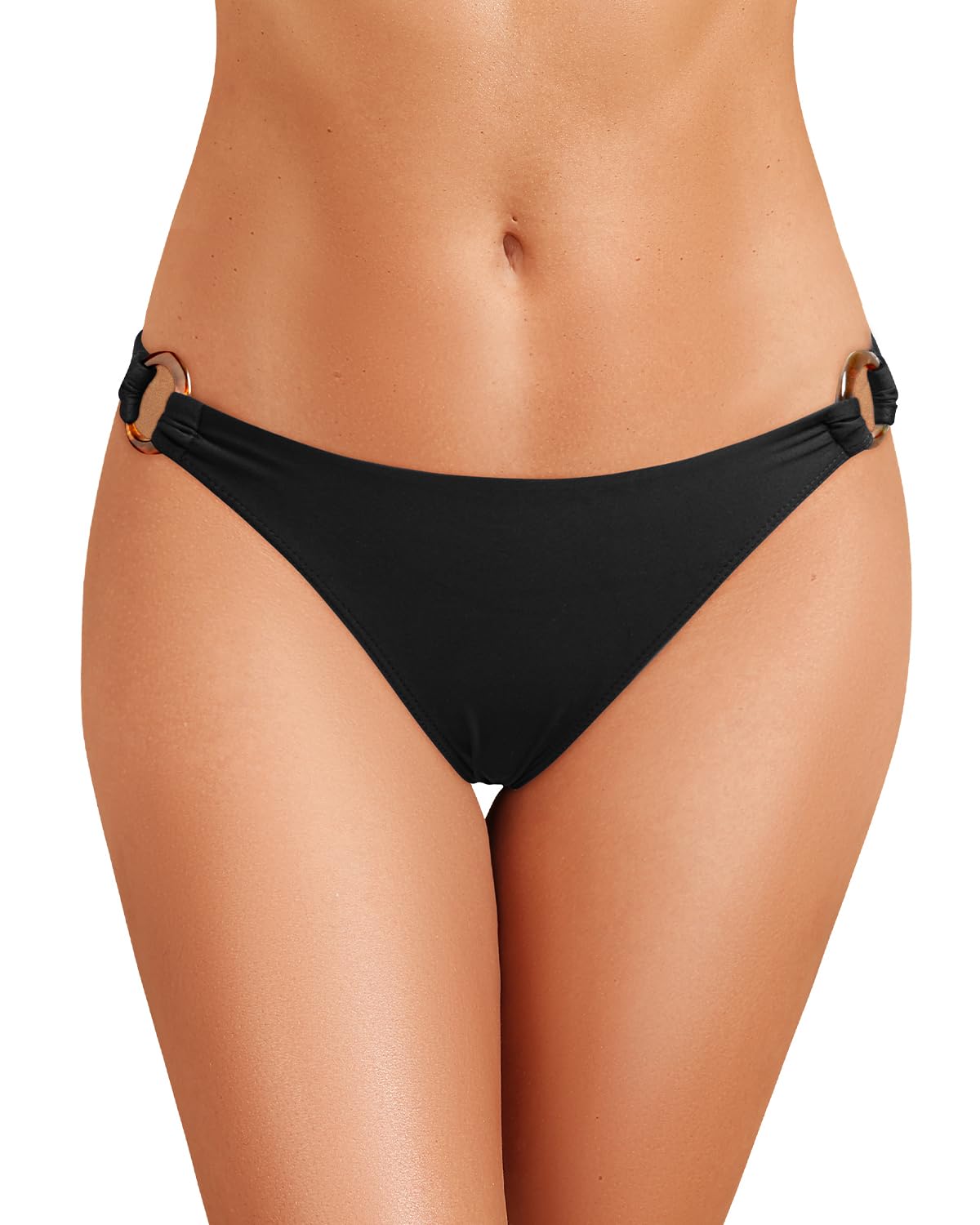 Photo 1 of Zmart Women O Ring Bikini Bottoms Full Coverage Swimsuit Bottom Low Waist Low Rise Bathing Suit Black L