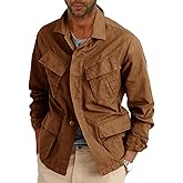 Runcati Mens Lightweight Safari Jacket Button Up Cotton Outdoor Military Cargo Long Sleeve Outwear