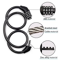 Bike Lock Cable, 4 Digit 3 Feet Long Bike Lock