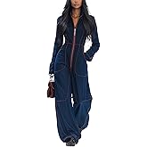 Voghtic Long Sleeve Jumpsuit For Women Denim One Piece Jean Romper With Pockets