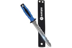 BaiCarre Stainless Steel Garden Knife with 7.8" Blade and New Blue Handle, Double Side Utility Sod Cutter Lawn Repair Garden Knife with Nylon Sheath