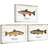 DOARTDO 3 Piece Fish Wall Art Trout Canvas Prints Fishing Wall Decor for Men Boy Rustic Fish Decor for Farmhouse Cabin Home D