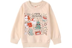Ritatte Girls Christmas Sweatshirts Kids Crewneck Santa Claus Pullover Tops Cute Xmas Tree Letter Graphic Shirts 6-12 Years