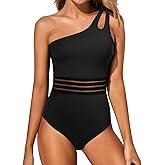 Holipick One Shoulder One Piece Swimsuit for Women Tummy Control Bathing Suits Modest Full Coverage Keyhole Swimwear