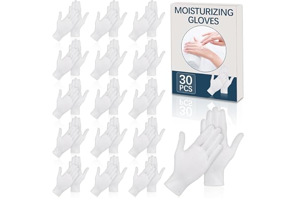 30 Pcs White Cotton Gloves for Dry Hands Sleeping, Men&Women Soft Sleep Gloves for Eczema and Moisturizing Overnight, Stretch